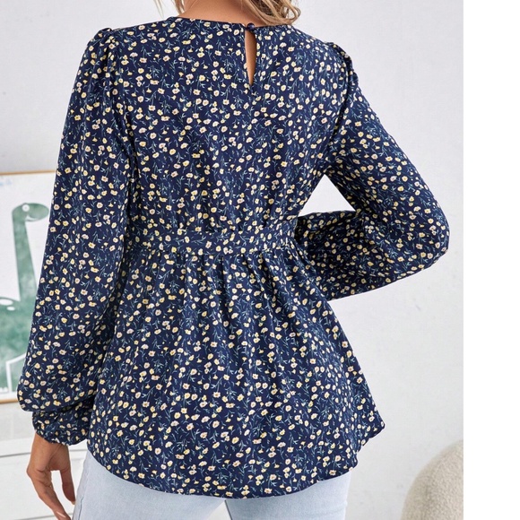 Maternity Rust Brown Floral Print Belted Long Sleeve Blouse - Picture 7 of 9